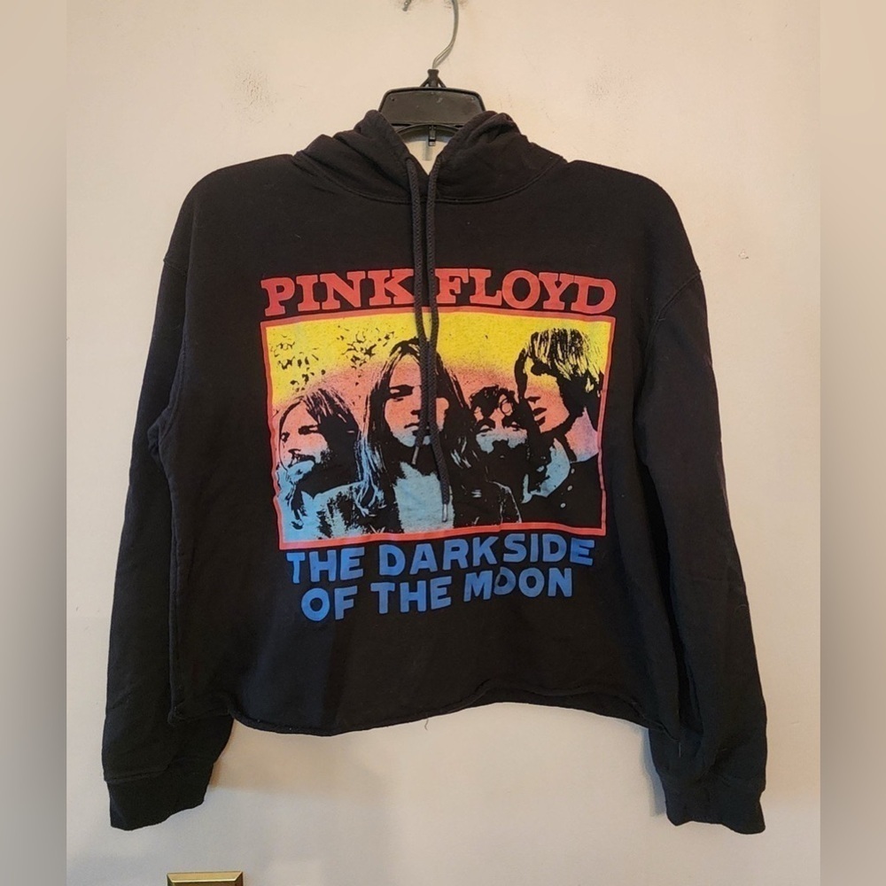 Pink Floyd Dark Side Of The Moon Crop Hoodie Womens Small Official Branded Black